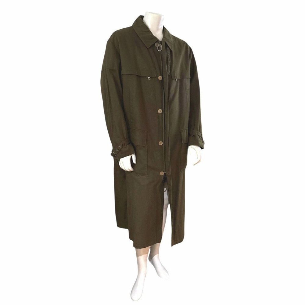 Vintage Holland & Holland Trench Coat XXL Made in France Olive Drab Wool Lined - Picture 3 of 16